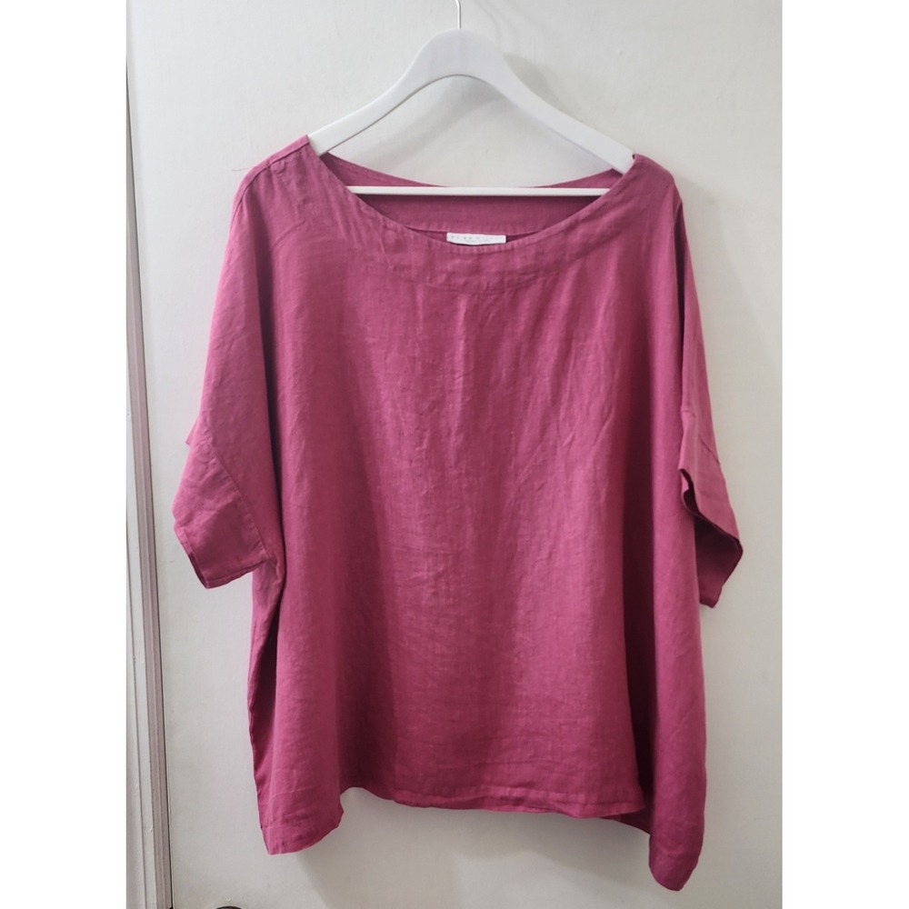 Bryn Walker Womens XL Pink 100% Linen Boat Neck Oversized Boxy Top Made in USA